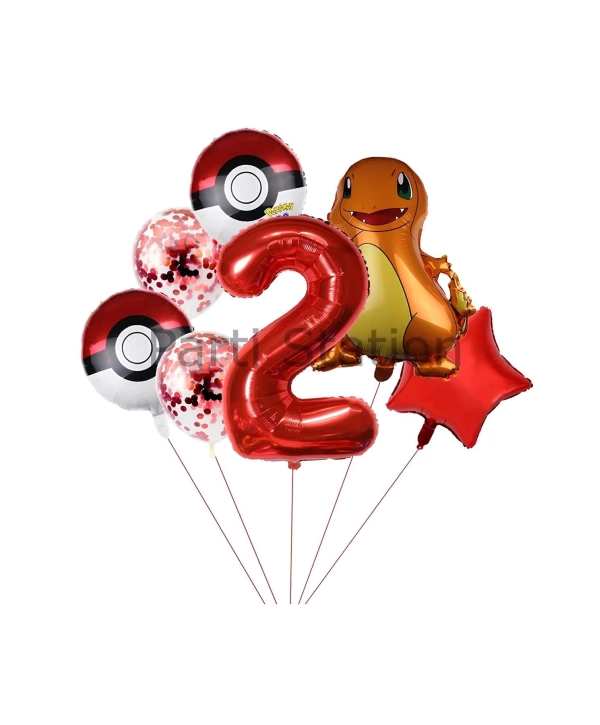 Pokemon Charizard Konsept 6 Yaş Balon Set Pokemon Çarizart Yıldız Balon Doğum Günü Folyo Balon Set