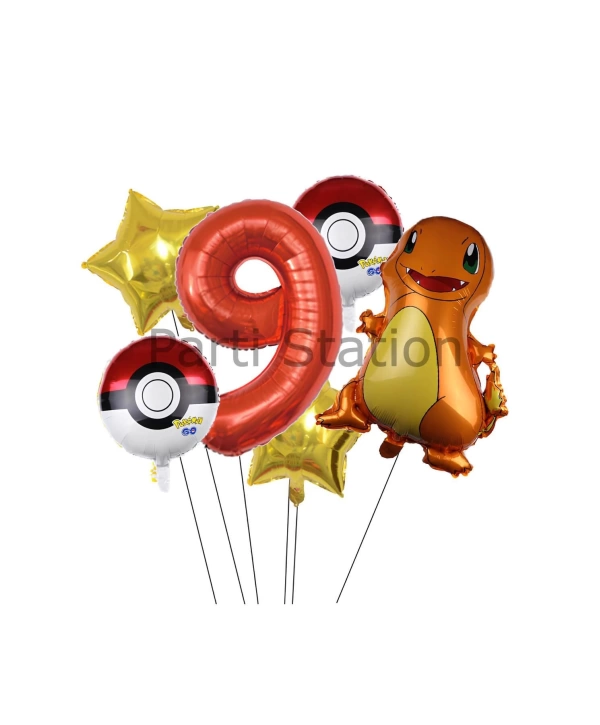 Pokemon Charizard Konsept 7 Yaş Balon Set Pokemon Çarizart Doğum Günü Yıldız Folyo Balon Set