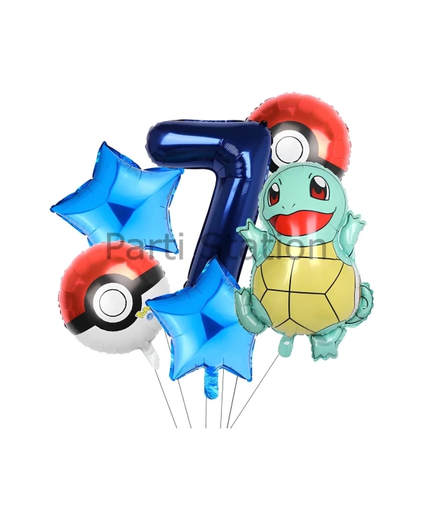 Pokemon Squirtle Konsept 6 Yaş Balon Set Pokemon Squirtle Balon Doğum Günü Folyo Balon Set