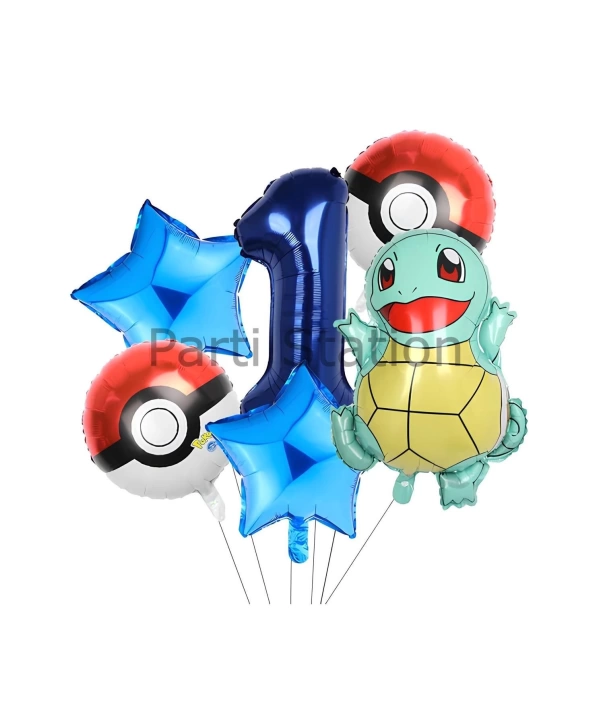 Pokemon Squirtle Konsept 6 Yaş Balon Set Pokemon Squirtle Balon Doğum Günü Folyo Balon Set