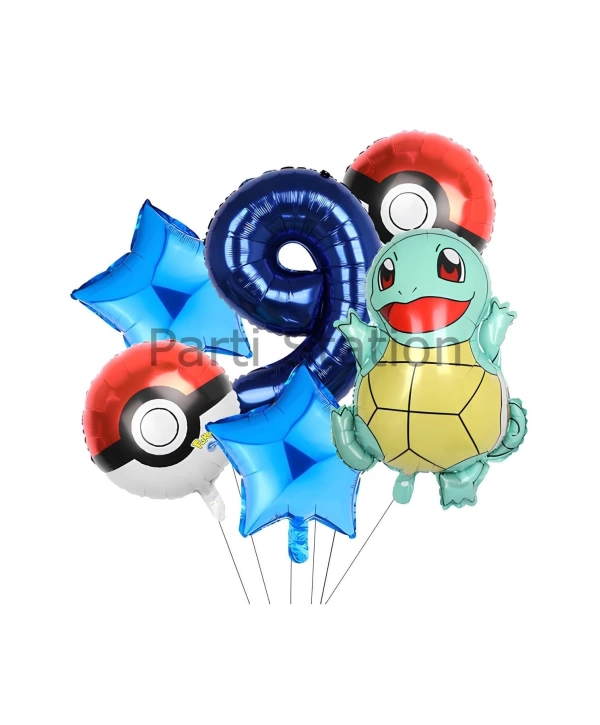 Pokemon Squirtle Konsept 6 Yaş Balon Set Pokemon Squirtle Balon Doğum Günü Folyo Balon Set