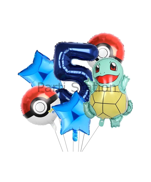 Pokemon Squirtle Konsept 6 Yaş Balon Set Pokemon Squirtle Balon Doğum Günü Folyo Balon Set