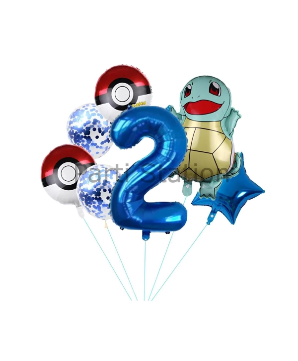 Pokemon Squirtle Konsept 8 Yaş Balon Set Pokemon Squirtle Yıldız Balon Doğum Günü Folyo Balon Set