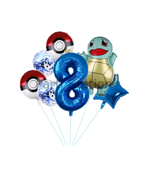 Pokemon Squirtle Konsept 8 Yaş Balon Set Pokemon Squirtle Yıldız Balon Doğum Günü Folyo Balon Set