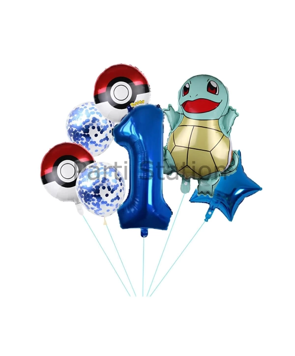 Pokemon Squirtle Konsept 8 Yaş Balon Set Pokemon Squirtle Yıldız Balon Doğum Günü Folyo Balon Set