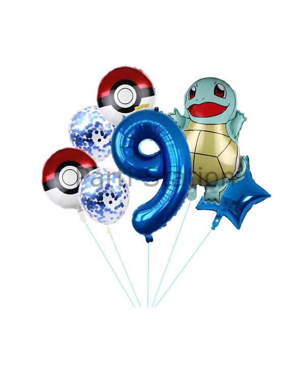 Pokemon Squirtle Konsept 8 Yaş Balon Set Pokemon Squirtle Yıldız Balon Doğum Günü Folyo Balon Set