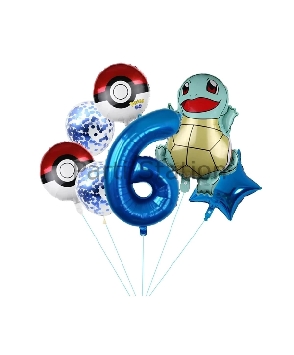 Pokemon Squirtle Konsept 8 Yaş Balon Set Pokemon Squirtle Yıldız Balon Doğum Günü Folyo Balon Set