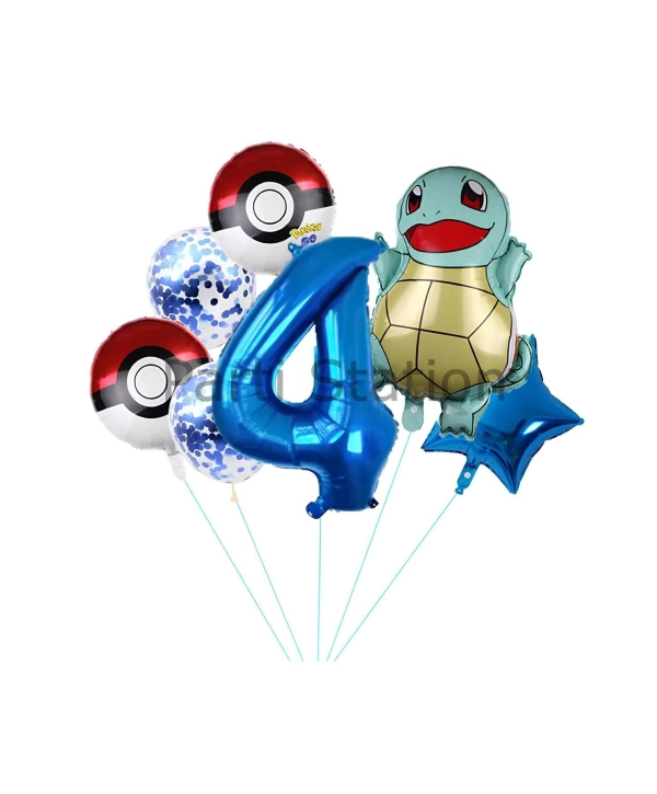 Pokemon Squirtle Konsept 8 Yaş Balon Set Pokemon Squirtle Yıldız Balon Doğum Günü Folyo Balon Set