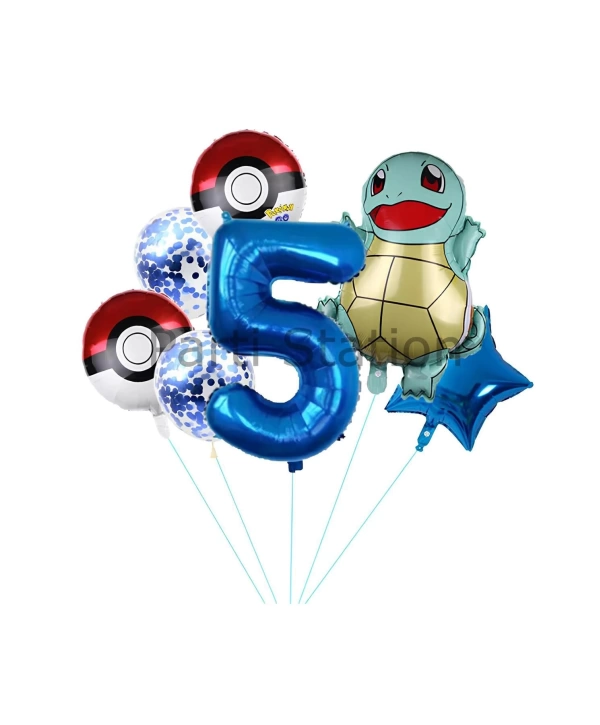 Pokemon Squirtle Konsept 8 Yaş Balon Set Pokemon Squirtle Yıldız Balon Doğum Günü Folyo Balon Set