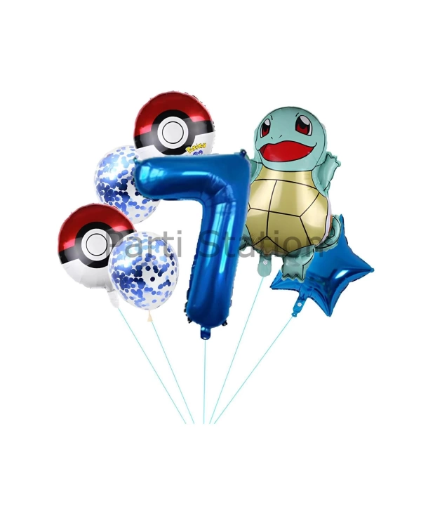 Pokemon Squirtle Konsept 8 Yaş Balon Set Pokemon Squirtle Yıldız Balon Doğum Günü Folyo Balon Set