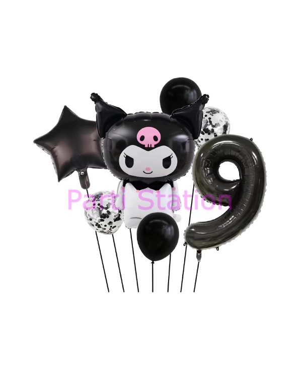 Sanrio Black Kuromi 4 Yaş Balon Set Anime Kawaii Kuromi Konsept Doğum Günü Balon Set