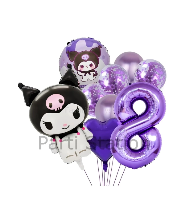 Sanrio Kuromi 7 Yaş Mor Renk Balon Set Anime Hello Kitty Kuromi Konsept Doğum Günü Balon Set