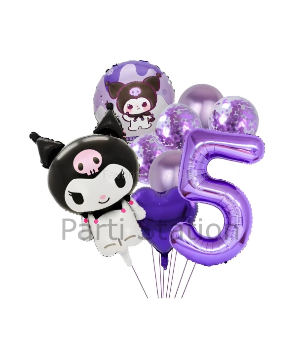 Sanrio Kuromi 7 Yaş Mor Renk Balon Set Anime Hello Kitty Kuromi Konsept Doğum Günü Balon Set