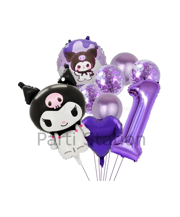 Sanrio Kuromi 7 Yaş Mor Renk Balon Set Anime Hello Kitty Kuromi Konsept Doğum Günü Balon Set