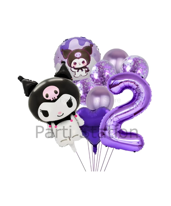 Sanrio Kuromi 7 Yaş Mor Renk Balon Set Anime Hello Kitty Kuromi Konsept Doğum Günü Balon Set