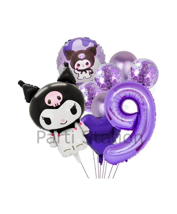 Sanrio Kuromi 7 Yaş Mor Renk Balon Set Anime Hello Kitty Kuromi Konsept Doğum Günü Balon Set