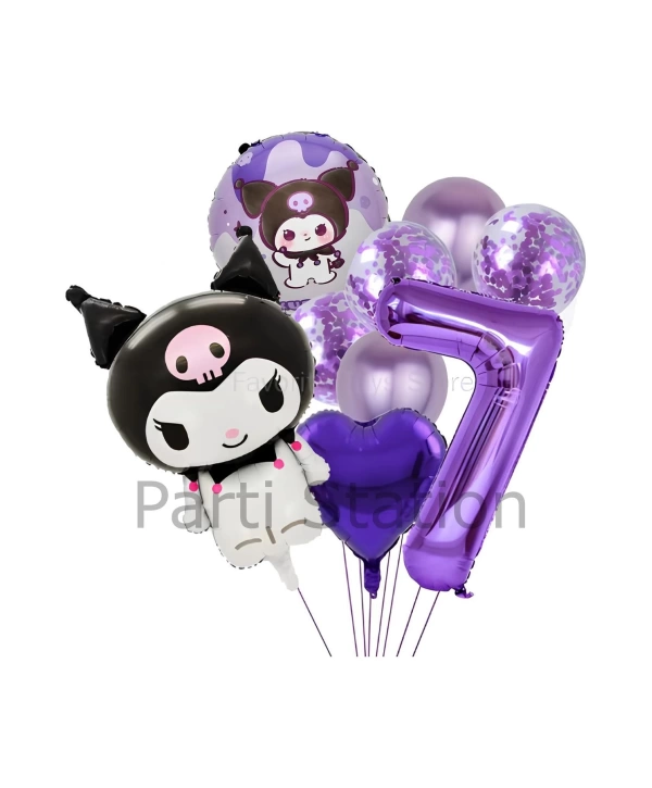 Sanrio Kuromi 7 Yaş Mor Renk Balon Set Anime Hello Kitty Kuromi Konsept Doğum Günü Balon Set