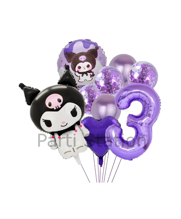 Sanrio Kuromi 7 Yaş Mor Renk Balon Set Anime Hello Kitty Kuromi Konsept Doğum Günü Balon Set