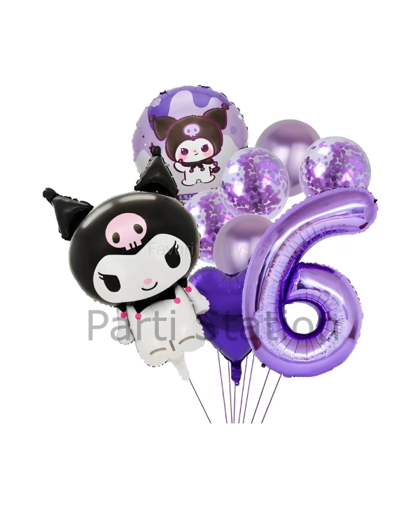 Sanrio Kuromi 7 Yaş Mor Renk Balon Set Anime Hello Kitty Kuromi Konsept Doğum Günü Balon Set