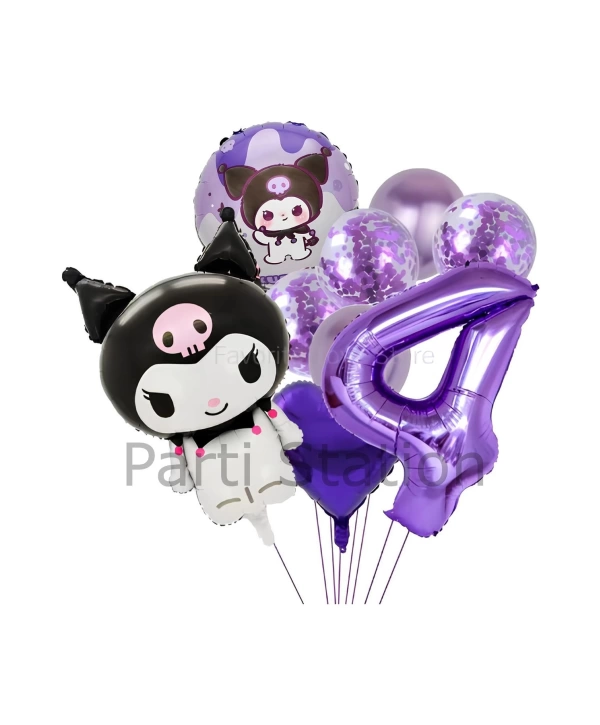 Sanrio Kuromi 7 Yaş Mor Renk Balon Set Anime Hello Kitty Kuromi Konsept Doğum Günü Balon Set