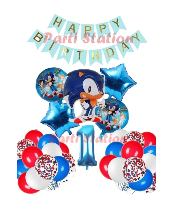 Sonic Tilki Konsept 1 Yaş Balon Set Sonic Doğum Günü Lacivert Balon Set