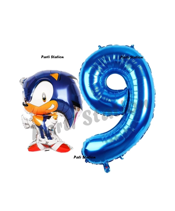 Tilki Sonic Balon 9 Yaş Doğum Günü Set Tilki Sonic Boom Konsept Balon ve Lacivert Rakam Balon