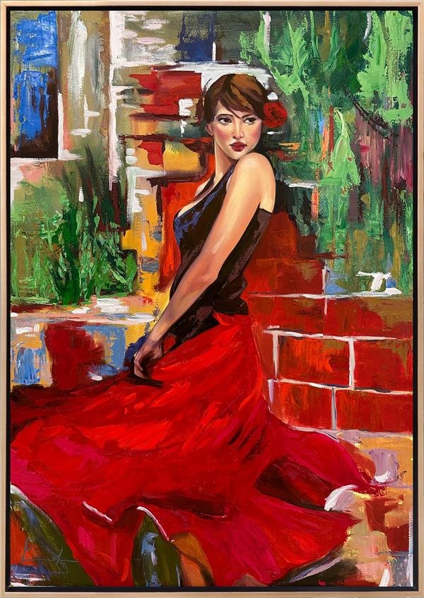 Woman in Red Oil Painting | Simurg Art Gallery