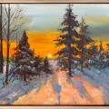 Kar Altında Gün Batımı Yağlı Boya Tablosu