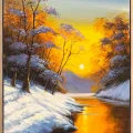 Kış Gün Batımı Yağlı Boya Tablosu