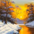Kış Gün Batımı Yağlı Boya Tablosu