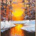 Kışta Gün Batımı Yağlı Boya Tablosu