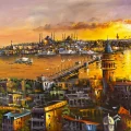 İstanbul’da Sessiz Bir Akşam Yağlı Boya Tablosu