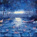 Lilies in the Moonlight Oil Painting