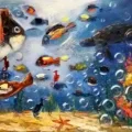 Balıkların Mavi Dünyası Yağlı Boya Tablosu