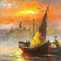 Boats on the Bosphorus Oil Painting