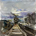 Steam Train Landscape Oil Painting