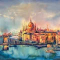 Fırça Darbelerinde Budapeşte Yağlı Boya Tablosu