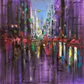 Fütüristik Şehir Işıkları Yağlı Boya Tablosu