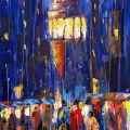 Oil Painting of Galata Tower at Night