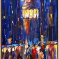 Oil Painting of Galata Tower at Night