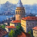 Galata Kulesinde Işık Yağlı Boya Tablosu