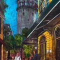 Galata’da Bir Akşam Sohbeti Yağlı Boya Tablosu