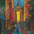 A Day in Galata Oil Painting