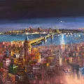 Night at the Istanbul Bosphorus Oil Painting