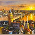 Gün Batarken Galata Yağlı Boya Tablosu