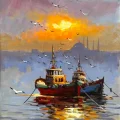 Haliç’te Son Işık Yağlı Boya Tablosu