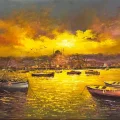 İskeleden Gün Batımı Yağlı Boya Tablosu