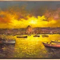 İskeleden Gün Batımı Yağlı Boya Tablosu