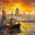 İstanbul Boğazında Akşam Yağlı Boya Tablosu