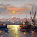 İstanbul Boğazı Son Işıkları Yağlı Boya Tablosu